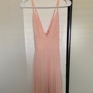 Coral V-Neck Crepe Bridesmaid Dress